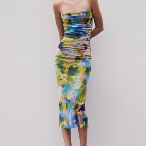 Zara strapless printed fitted dress